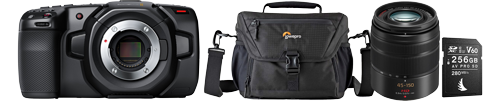 Blackmagic Pocket Cinema Camera 4K Starter Kit with Lens, bag and storage