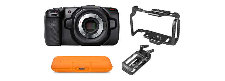 Blackmagic Pocket Cinema Camera 4K w/ SmallRig Cage + SmallRig SSD Mount & 2TB LaCie Rugged SSD