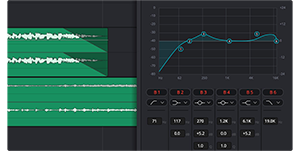 Blackmagic Fairlight 6 band clip eq editing window in DaVinci Resolve 20