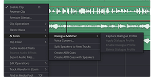DaVinci Resolve AI Dialogue drop down window