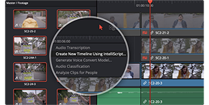 DaVinci Resolve 20 AI Intelliscript preview window