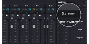 DaVinci Resolve audio mixer software window