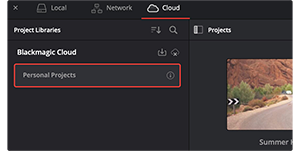 Blackmagic Cloud library within DaVinci Resolve 20 
