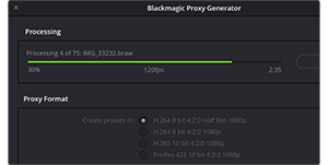 DaVinci Resolve Proxy Generation loading window