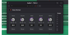 Fairlight Music Remixer FX Resolve tool window