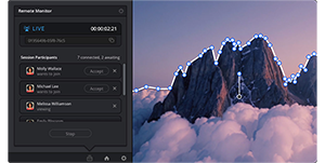 DaVinci Resolve preview window of mountaintops with could cover
