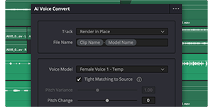 DaVinci Resolve 20 AI Voice Convert tool window