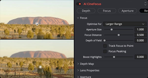 focuse being adjusted within an image using the ai cinefocus