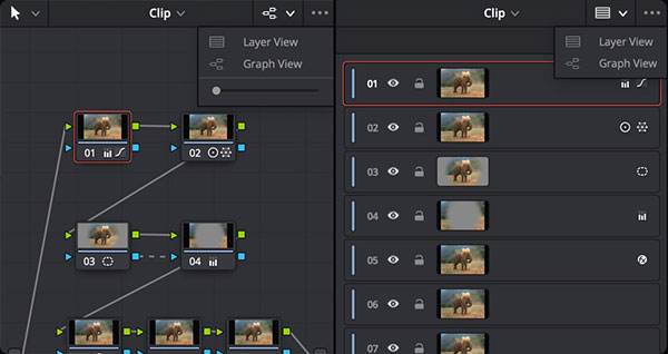 layer list view within the node editor user interface