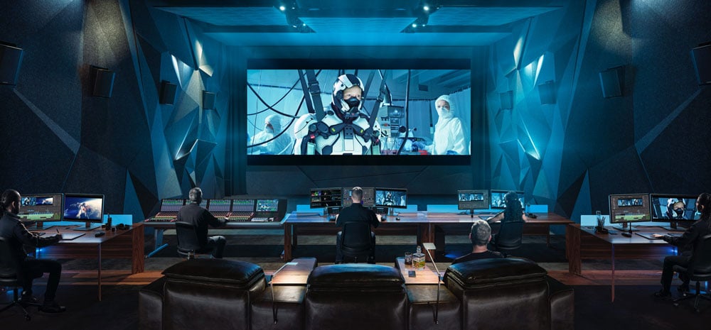 Film post production studio using blackmagic davinci resolve and advanced panels to grade a film