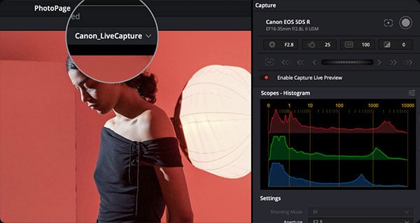 resolve 21 direct image capture interface