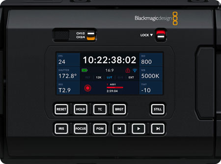 side view  of the blackmagic ursa cine camera showing the timecode