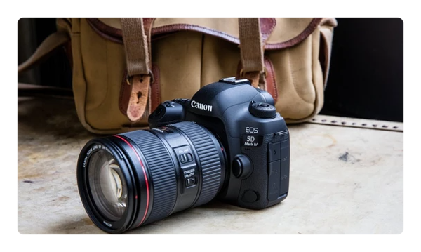 close up of the canon 5d mark iv with the lens attached