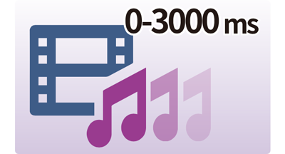 graphic of video and music icons with 0-3000ms in black text