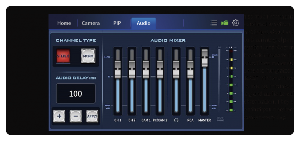 4k video switcher audio mixer interface