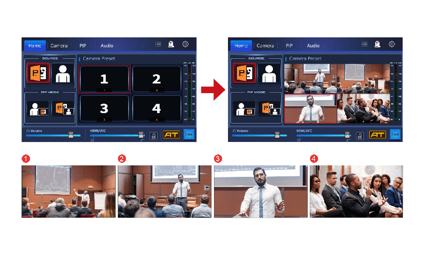 key icons interface for the 4k video switcher