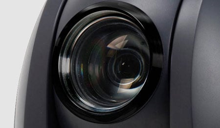 close up of the auto tracking ptz camera lens