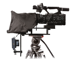 Datavideo TP-300 mounted to broadcast camera in side view 