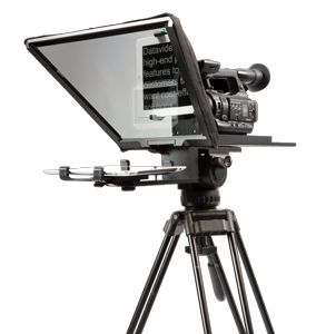 Datavideo TP-650 Tablet Teleprompter and camera mounted to a tripod