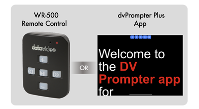 graphic showing datavideo wr-500 and dvPrompter Plus App