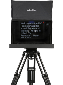 Datavideo TP-900 PTZ Camera Teleprompter mounted to a tripod