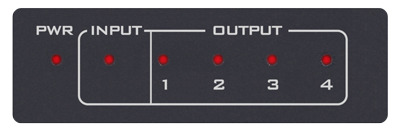 close up view of the led indicators on VP-840 hdmi distribution amplifier