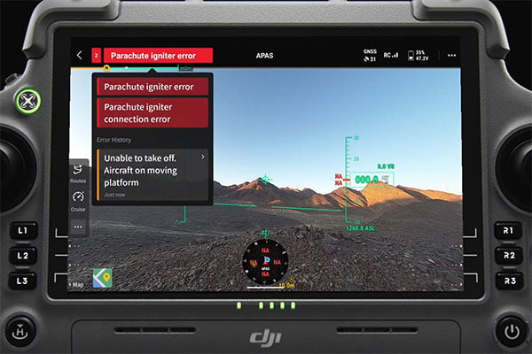 parachute diagnostics showing directly on the controller screen