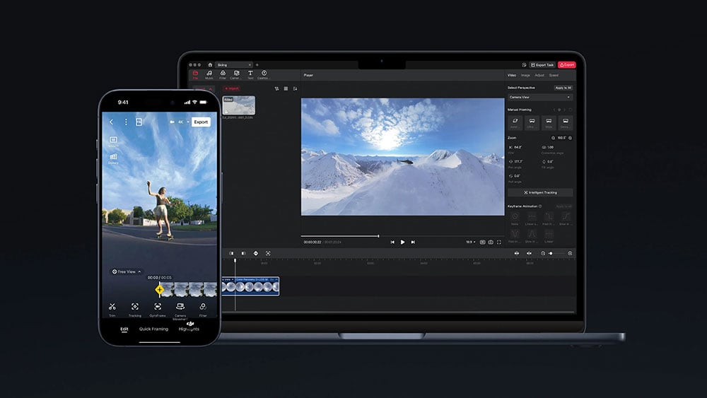 editing dji avata 360 footage on both a smartphone and a laptop