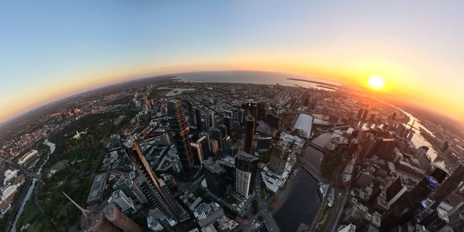 panorama view of the Melbourne skyline at sunset