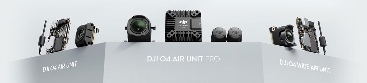 DJI O4 Air Unit Series on a grey blue plinth