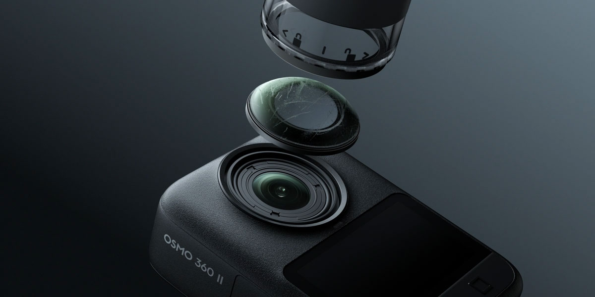 DJI Osmo 360 II camera with detachable lens guard installation