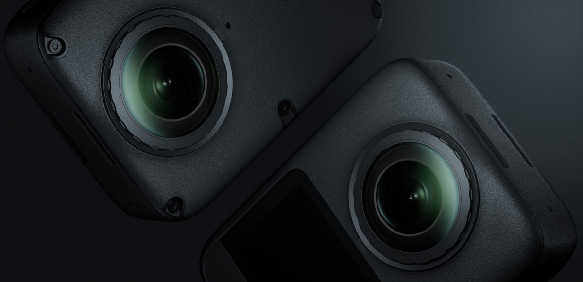 close up of the dual-lens setup of the DJI Osmo 360 II action camera