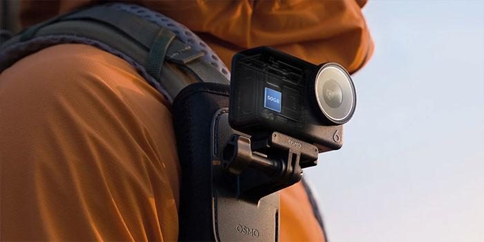dji osmo action 6 mounted to a chest strap