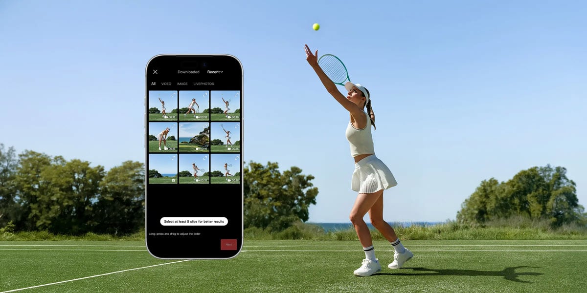 footage of a female tennis player being edited on a smartphone