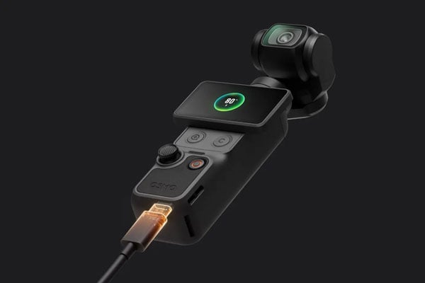 angled view of the dji osmo pocket 4 being charged
