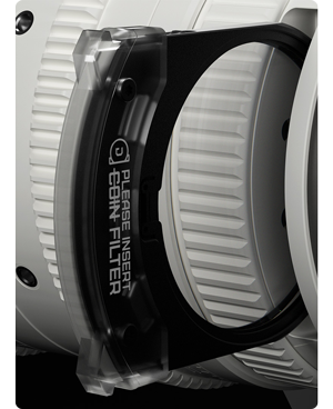 Close up photo of DZOFILM Catta plug in lens filter slot