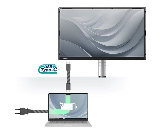 laptop connected to the eizo monitor via usb-c