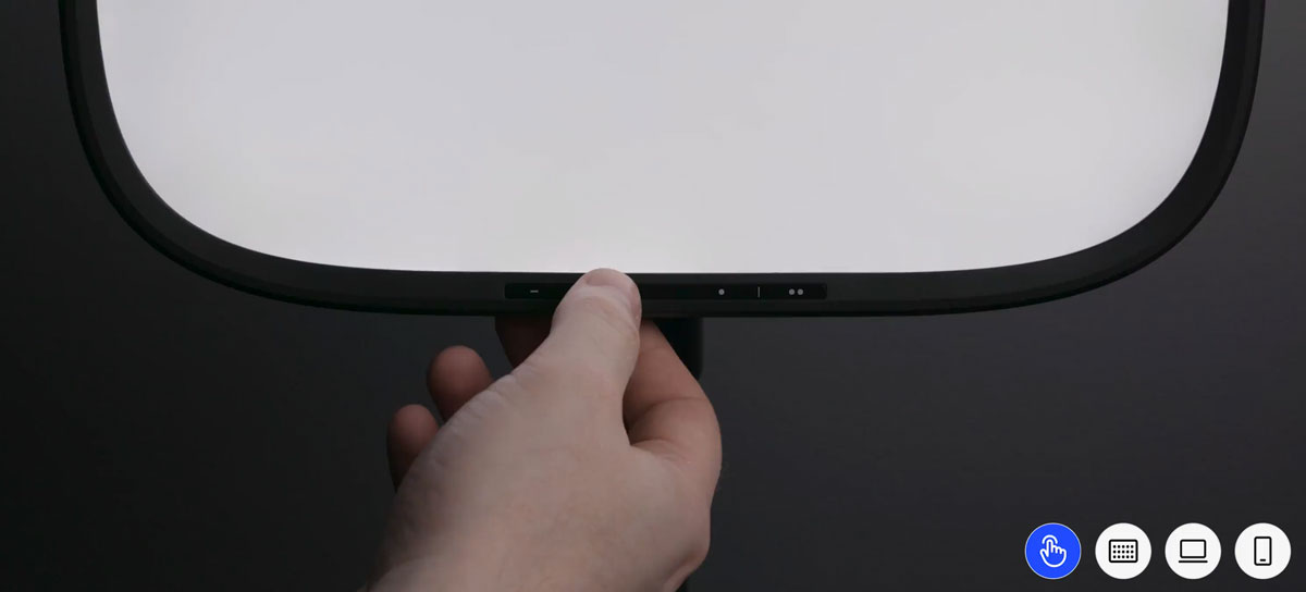 somoene adjusting the controls on the elgato keylight with different icons showing the control methods