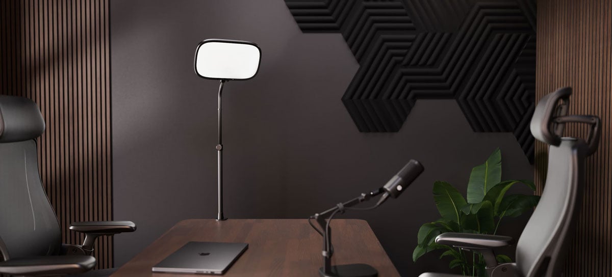 elgato key light setup on a podcat desk