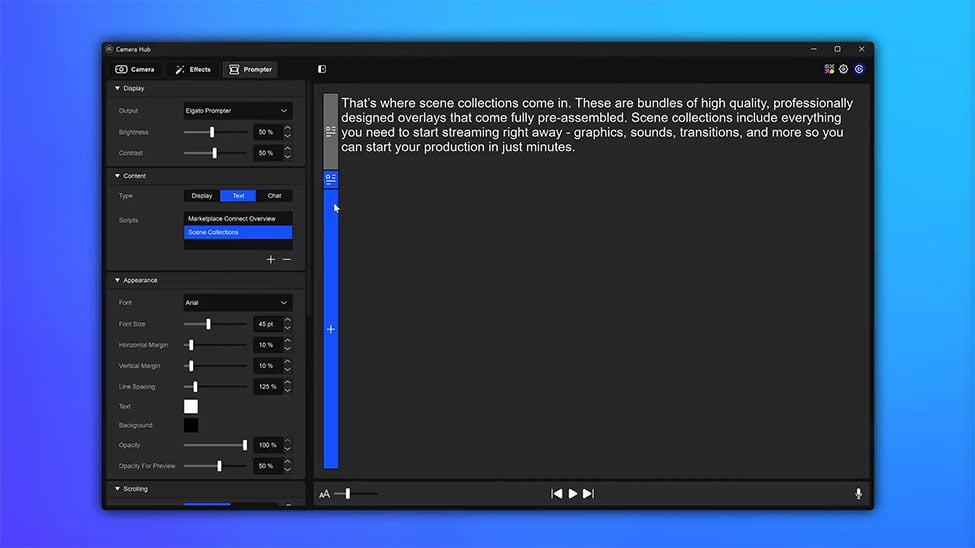 teleprompter camera hub interface