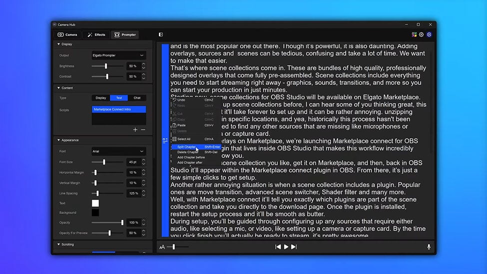 teleprompter camera hub interface