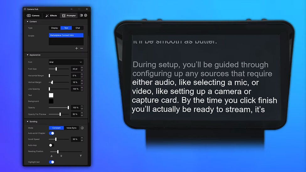 teleprompter camera hub interface
