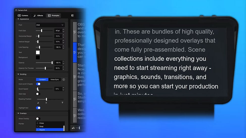 teleprompter camera hub interface