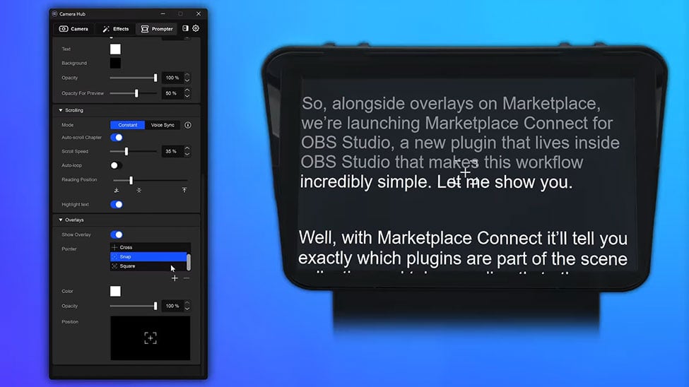 teleprompter camera hub interface