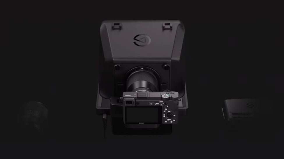 camera connected to the back of the teleprompter