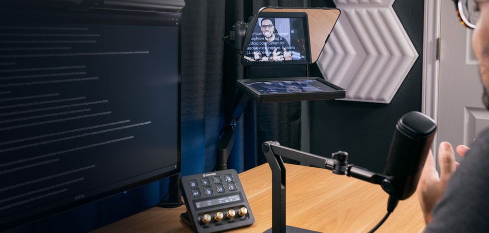 teleprompter in use on a desk