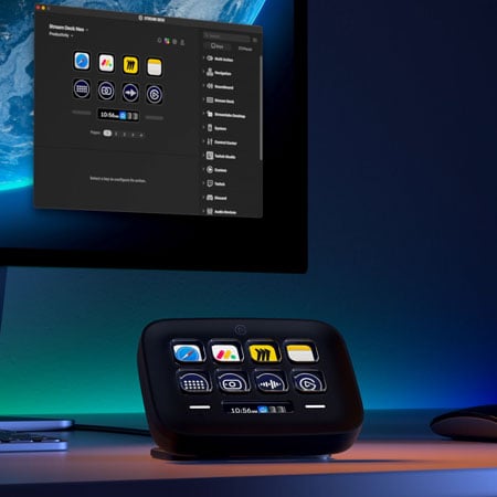elgato stream deck neo on a desk