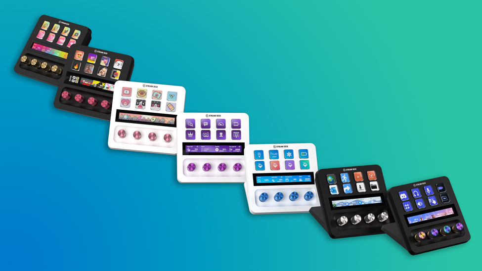 elgato stream deck plus with various setups