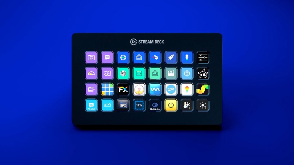 stream deck xl on a blue background