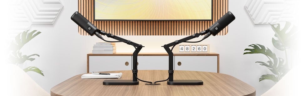 elgato mic stand is use for an interview